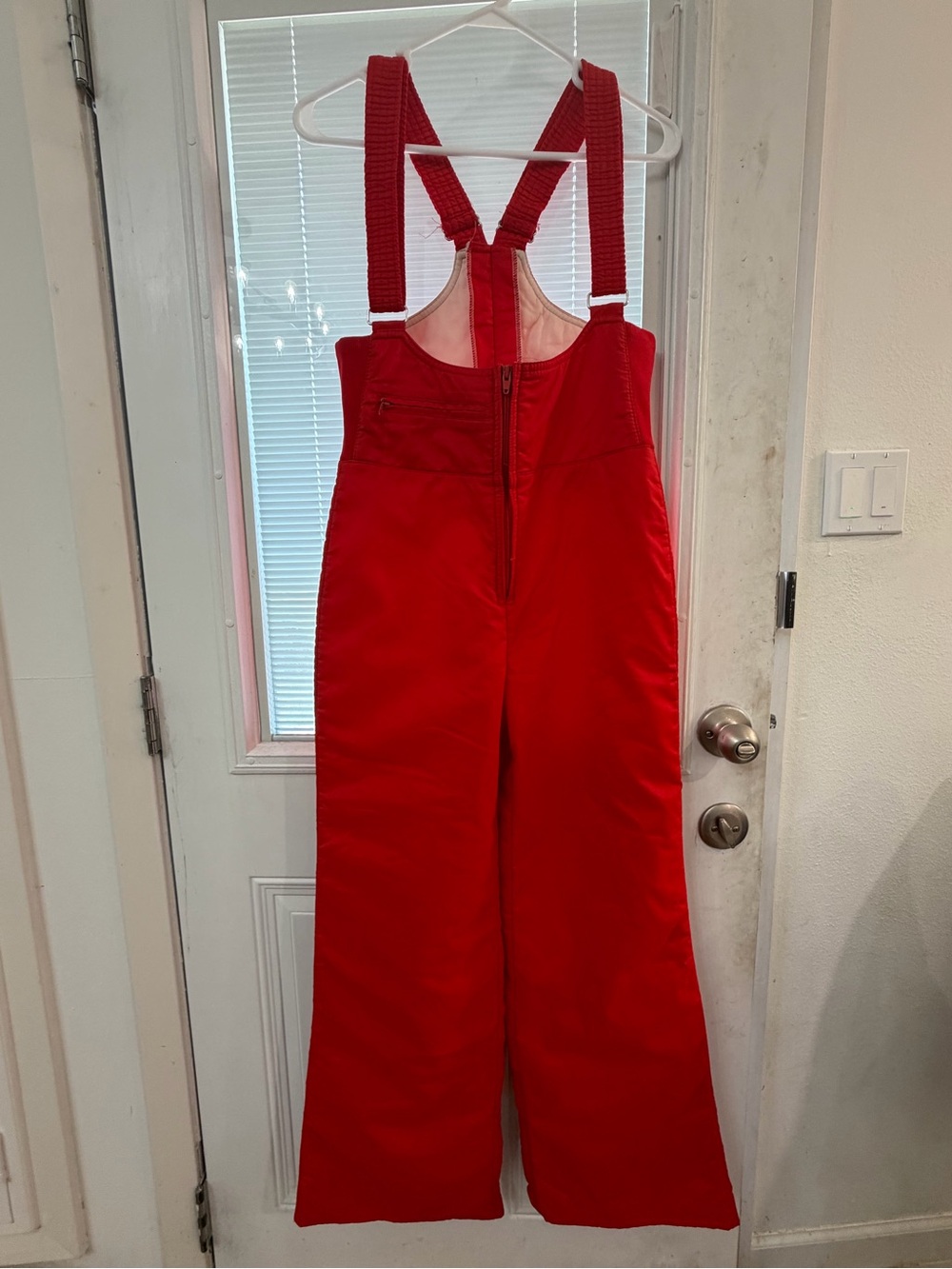 Vintage Red Women's Snow Bib Pants with Adjustable Straps